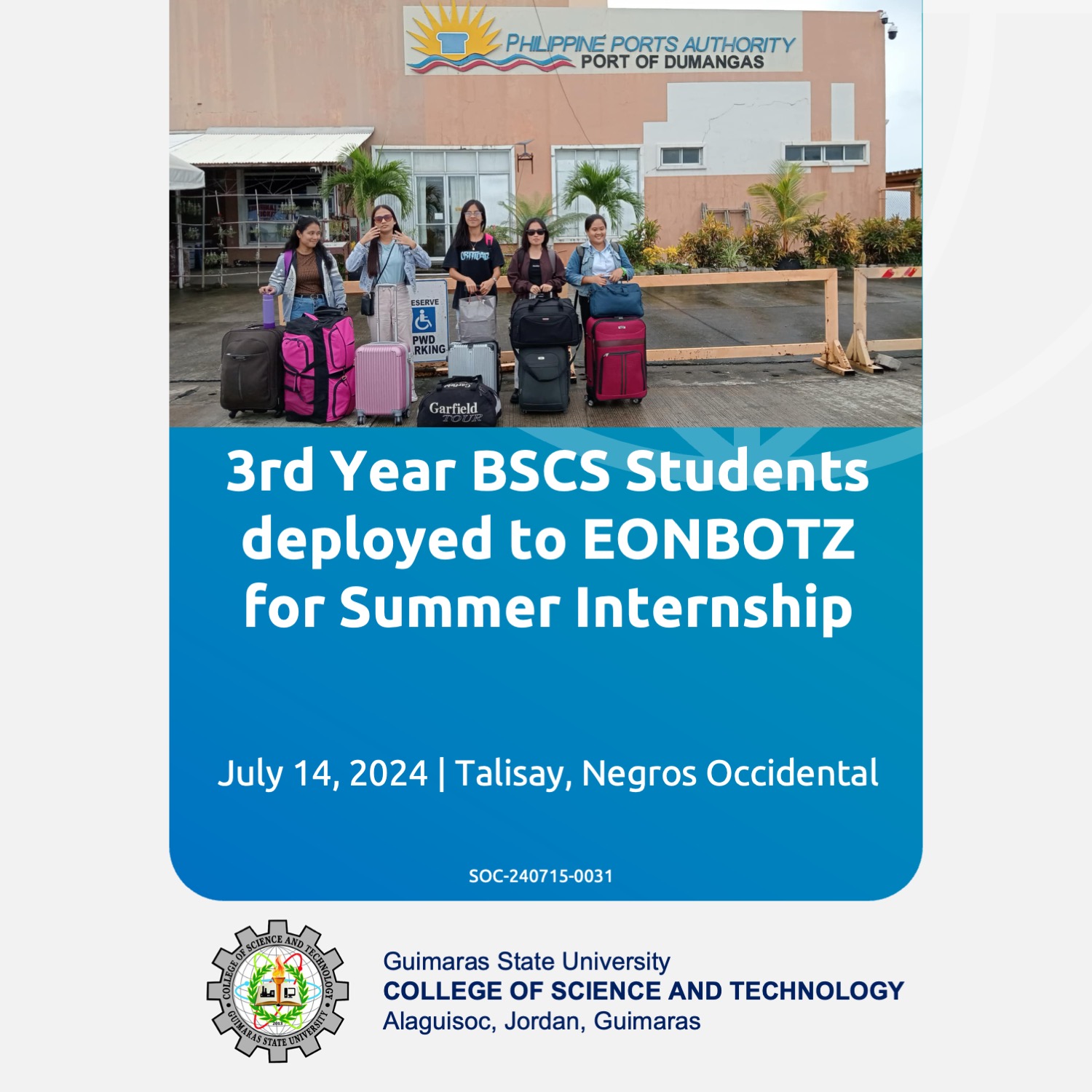 3rd Year BSCS Students deployed to EONBOTZ for Summer Internship