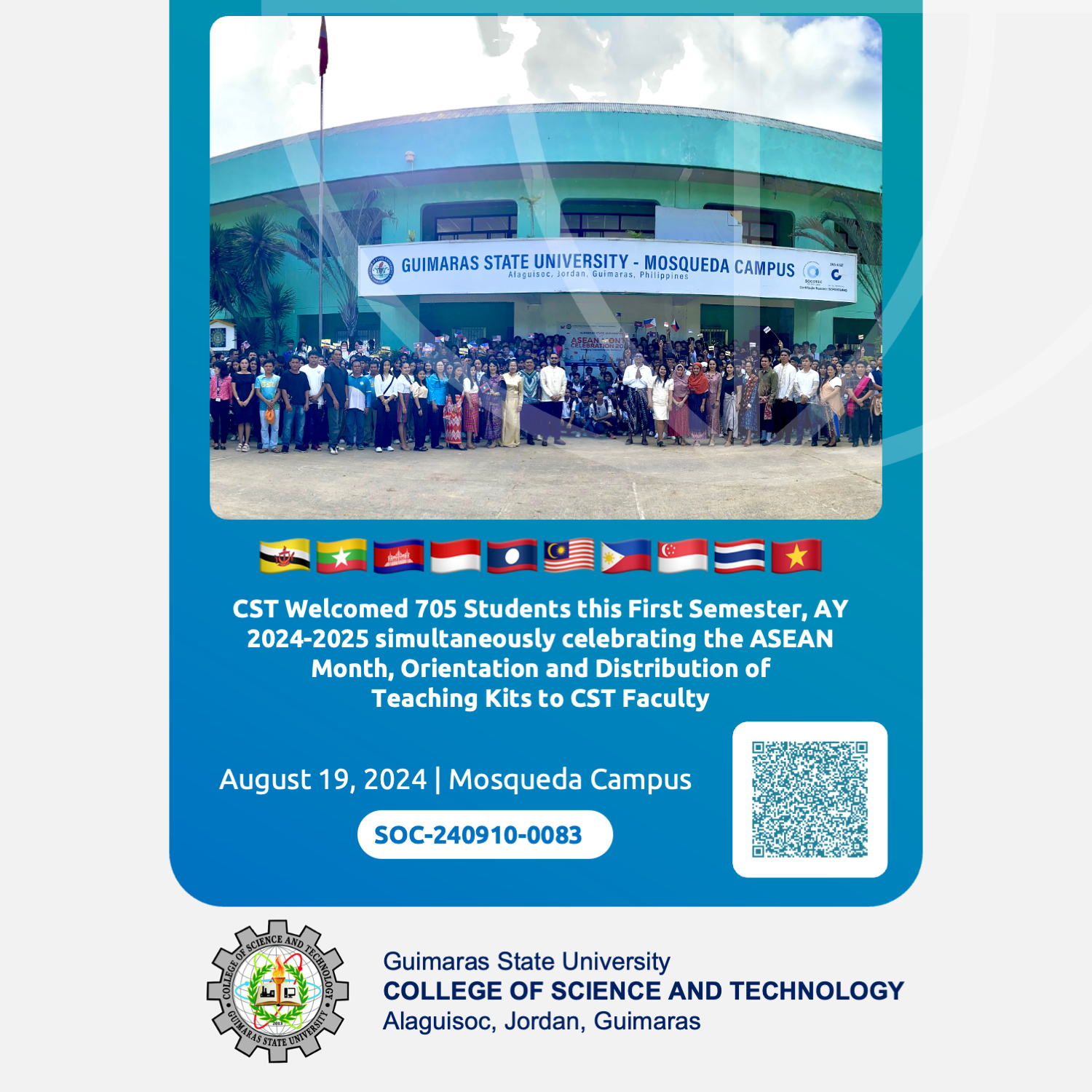 CST Welcomes 705 Students for the First Semester, AY 2024-2025, Celebrates ASEAN Month, and Orients and Distributes Teaching Kits to CST Faculty