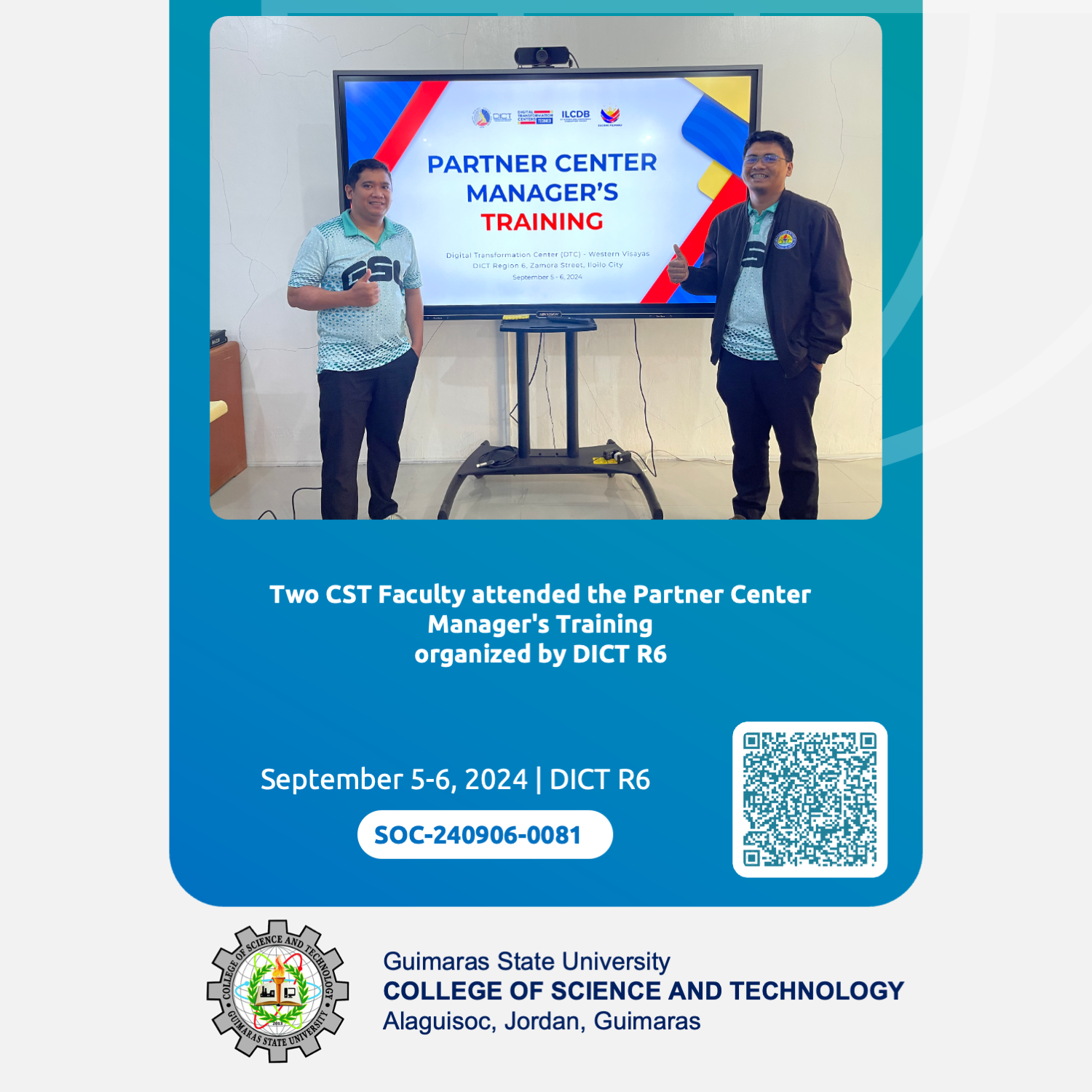 Two CST Faculty attended the Partner Center Manager’s Training organized by DICT R6