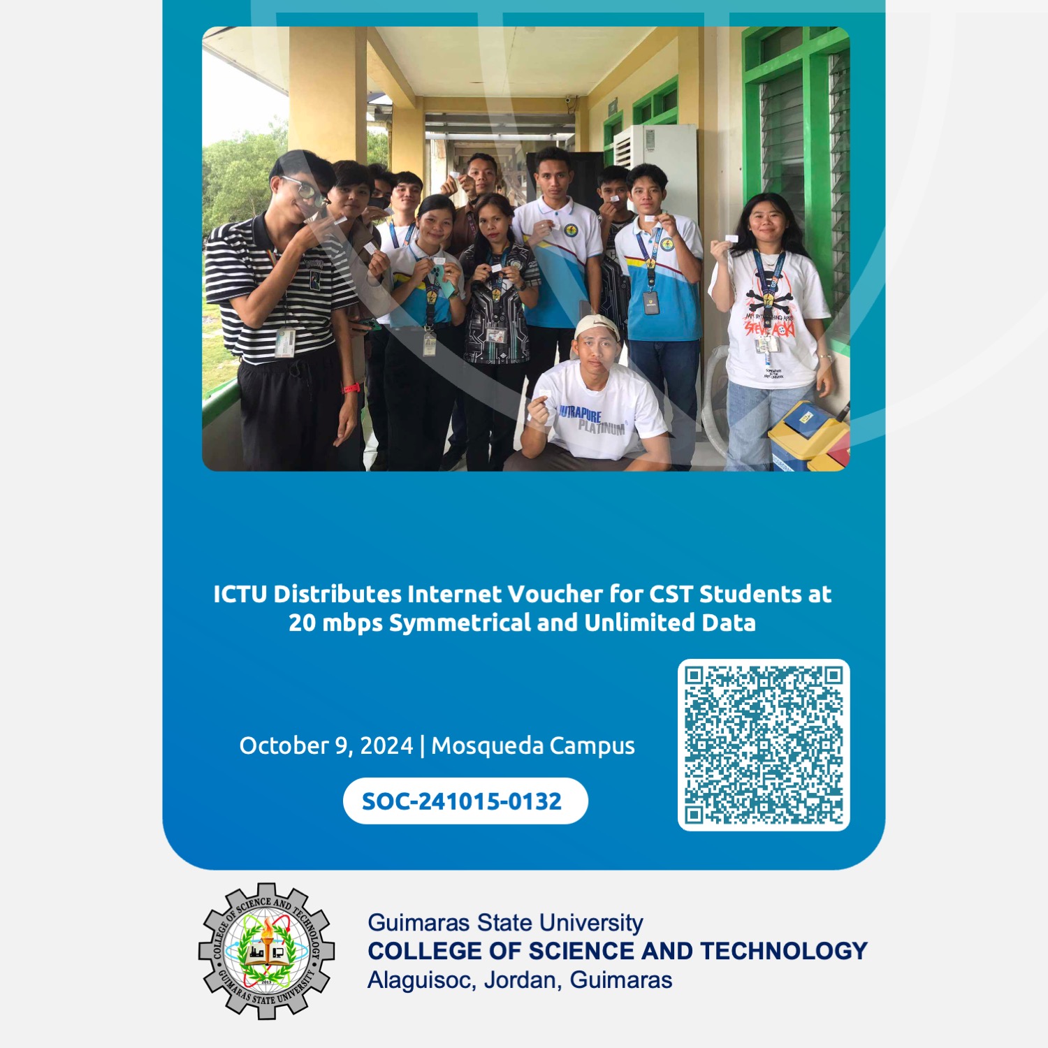 ICTU Distributes Internet Voucher for CST Students at 20 mbps Symmetrical and Unlimited Data