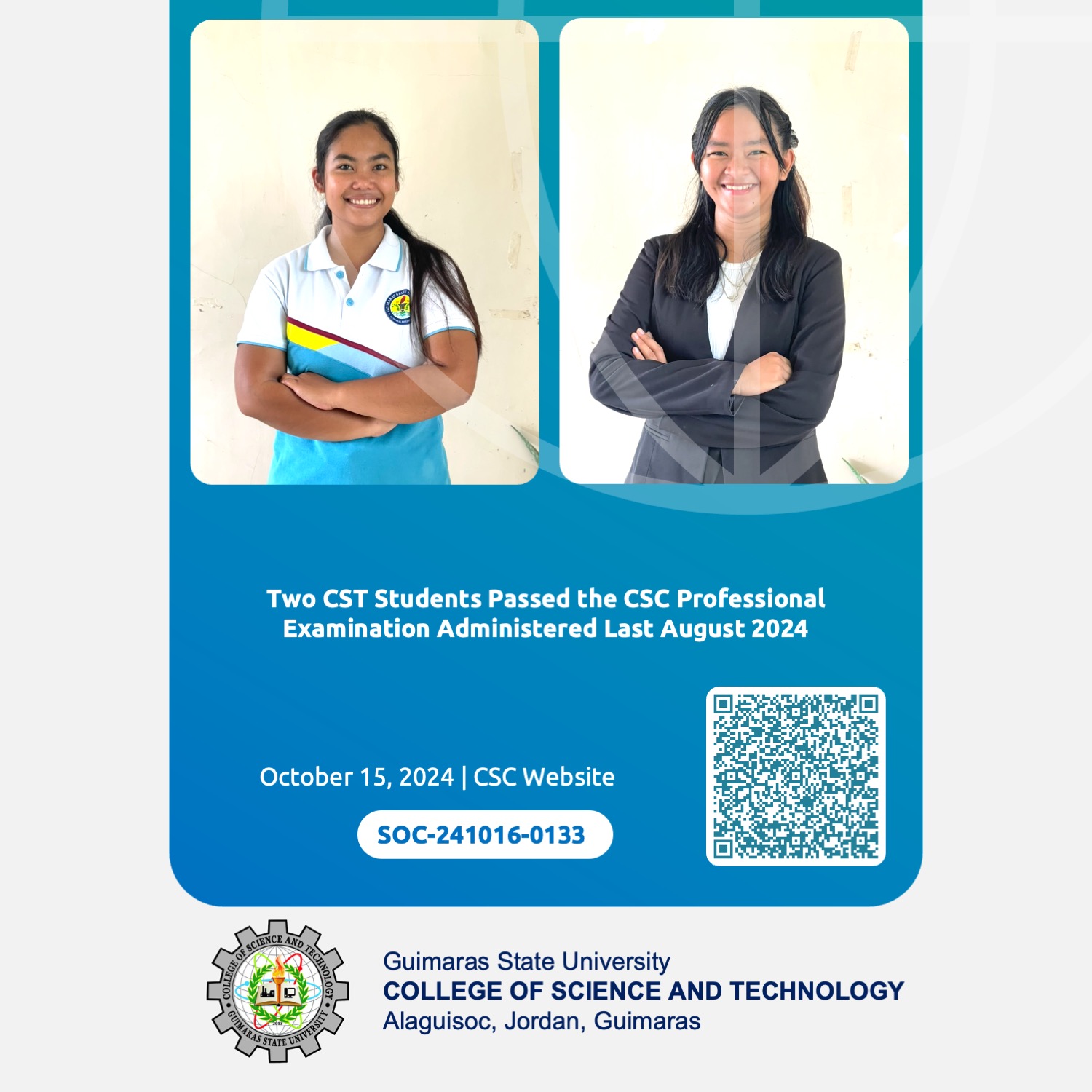 Two CST Students Passed the CSC Professional Examination Administered Last August 2024