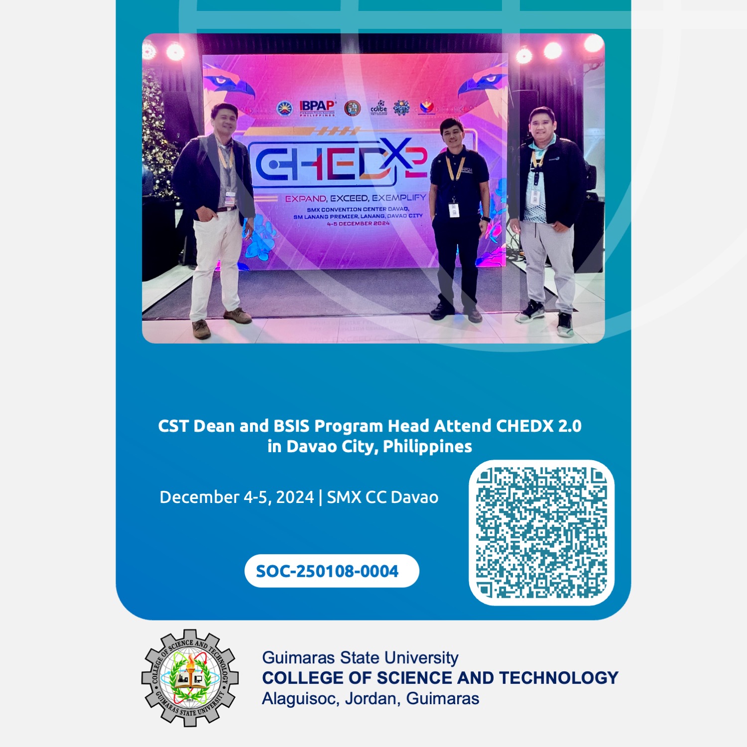 CST Dean and BSIS Program Head Attend CHEDX 2.0 in Davao City, Philippines