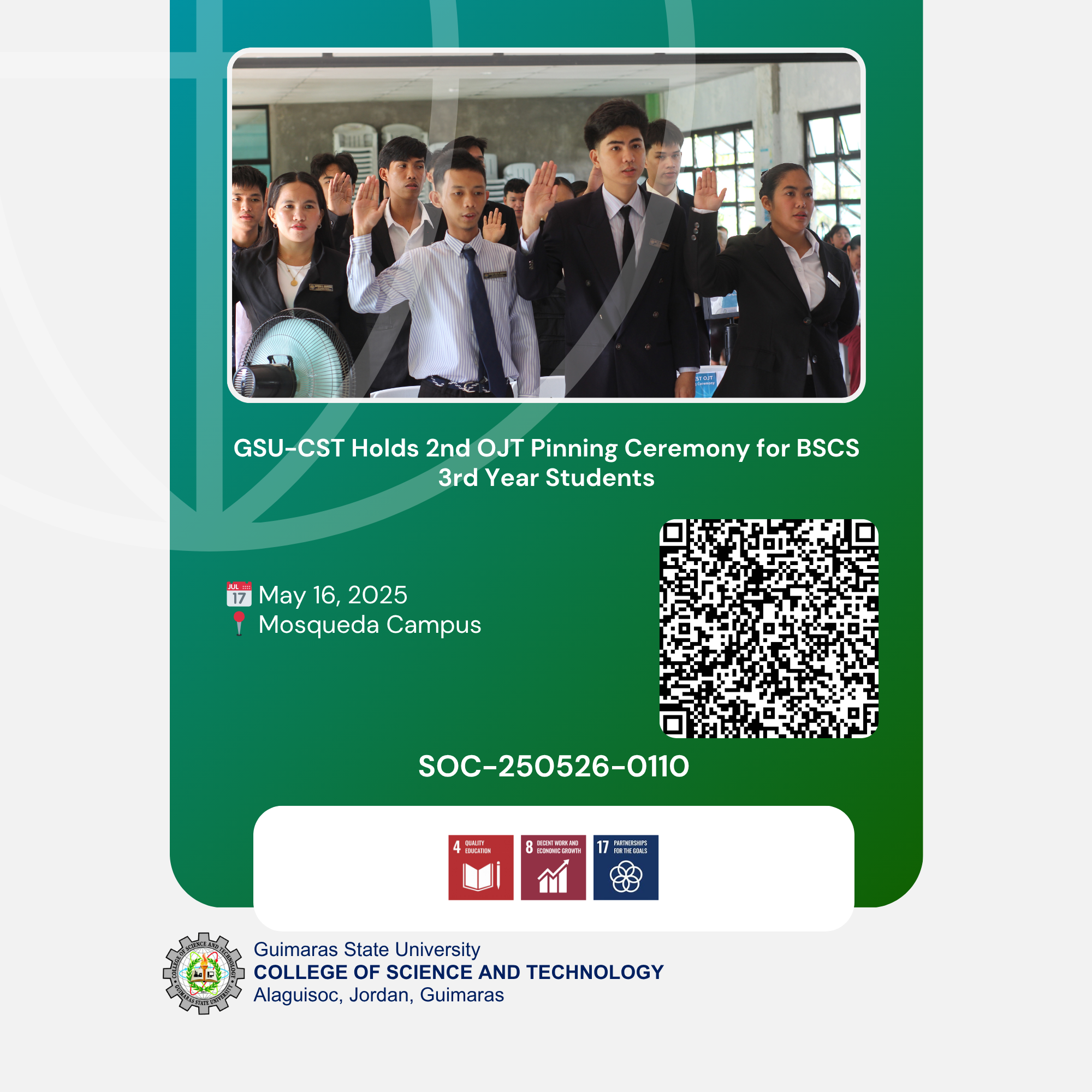 GSU-CST Holds 2nd OJT Pinning Ceremony for BSCS 3rd Year Students