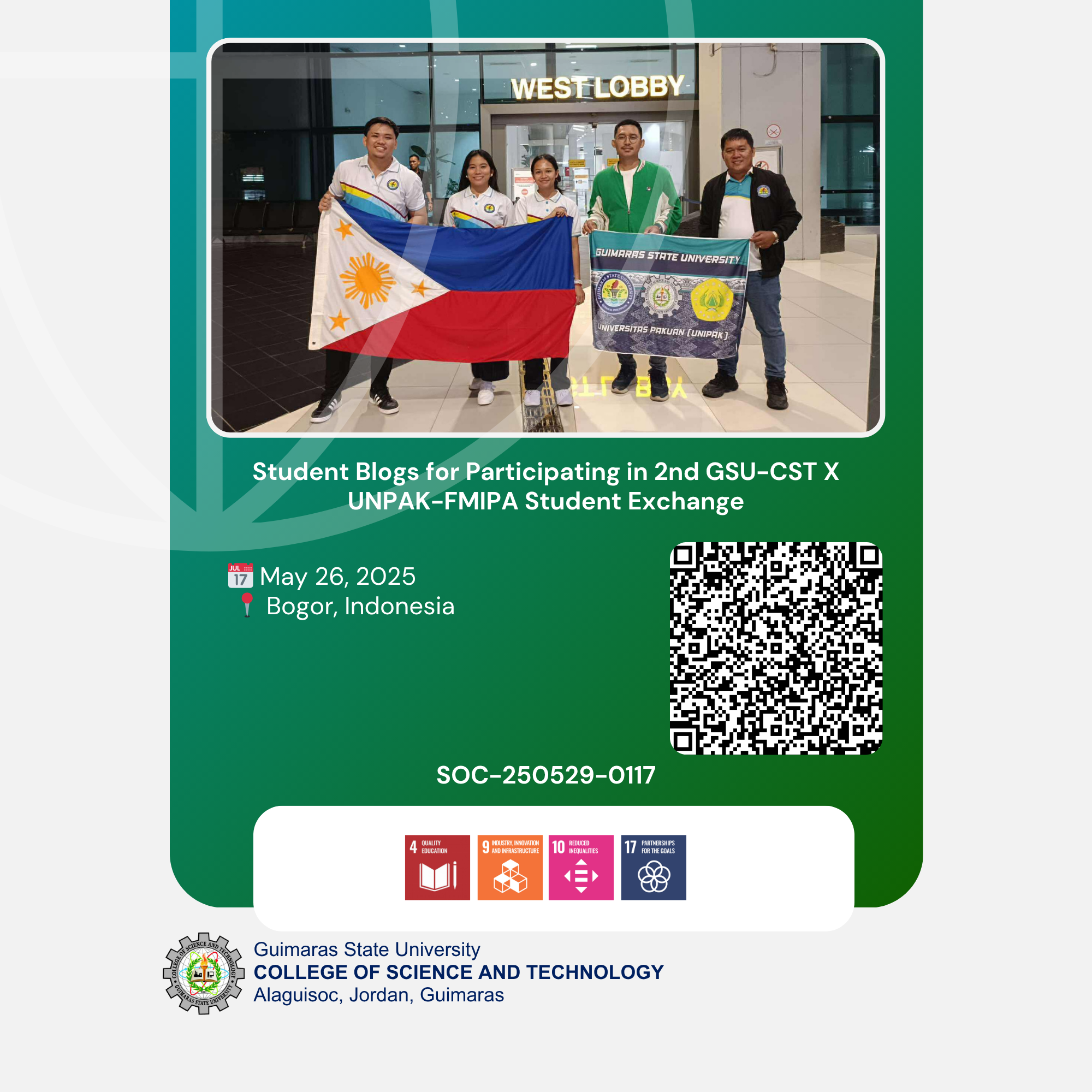 Student Blogs for Participating in 2nd GSU-CST X UNPAK-FMIPA Student Exchange