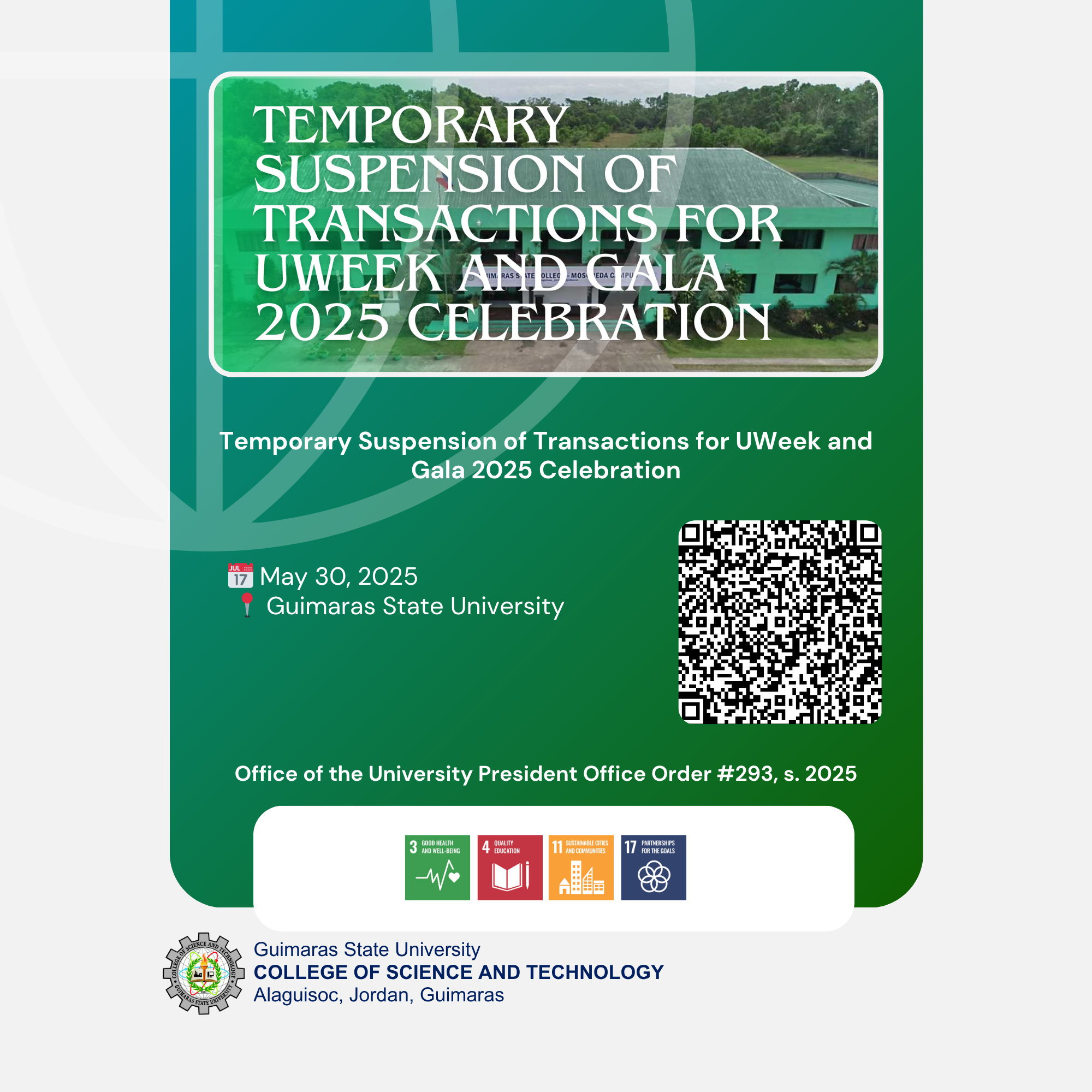 Temporary Suspension of Transactions for UWeek and Gala 2025 Celebration