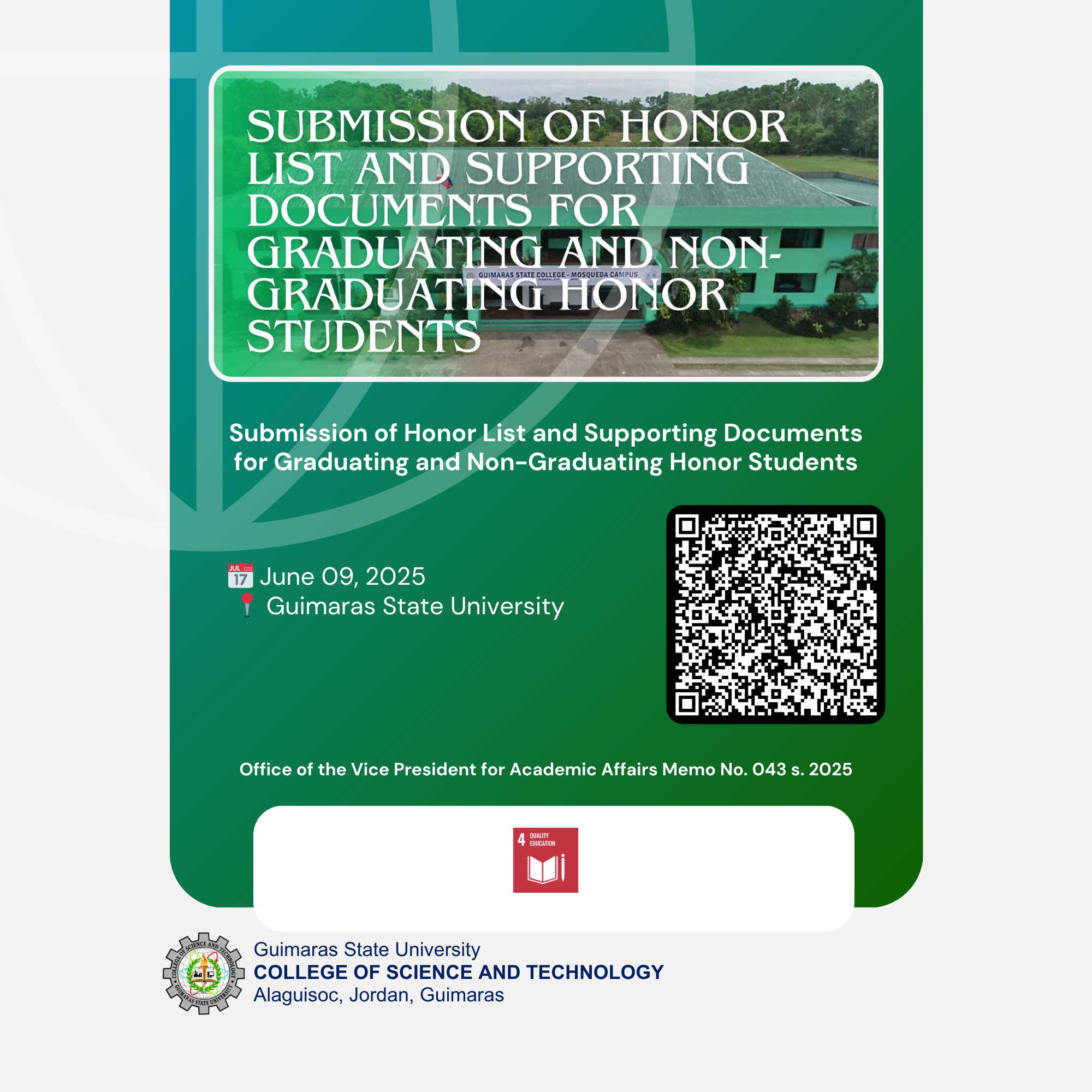 Submission of Honor List and Supporting Documents for Graduating and Non-Graduating Honor Students