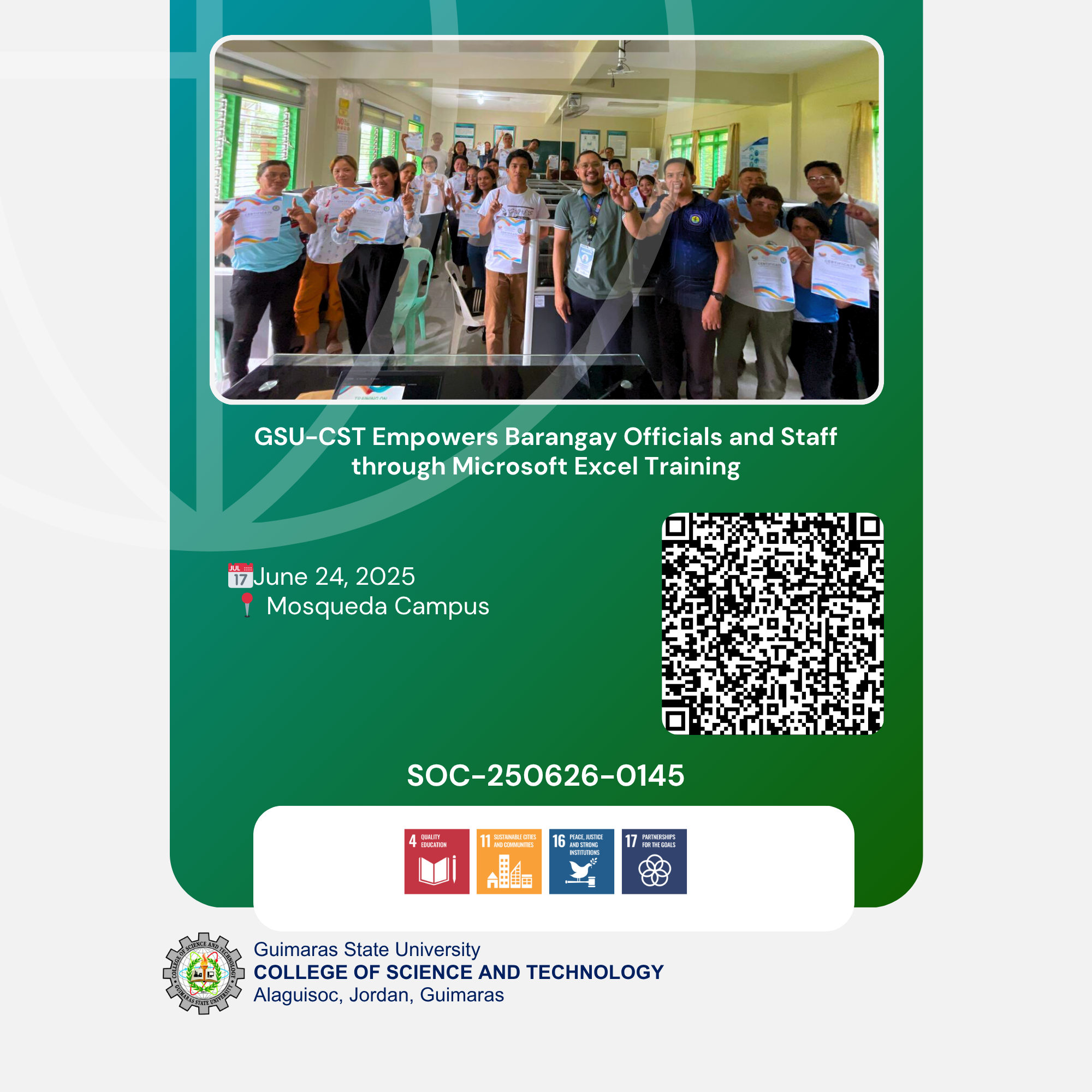 GSU-CST Empowers Barangay Officials and Staff through Microsoft Excel Training