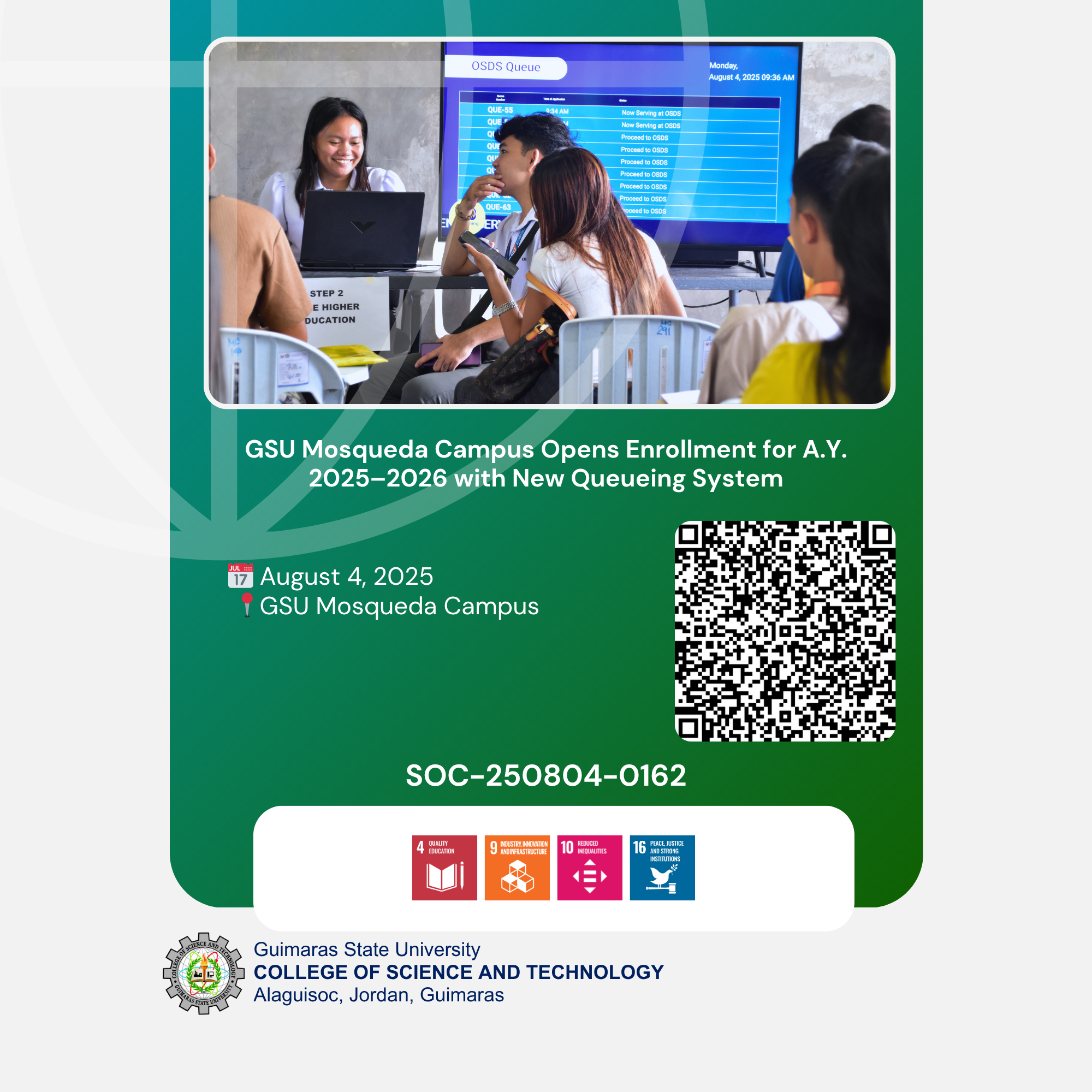 GSU Mosqueda Campus Opens Enrollment for AY 2025–2026 with New Queueing System
