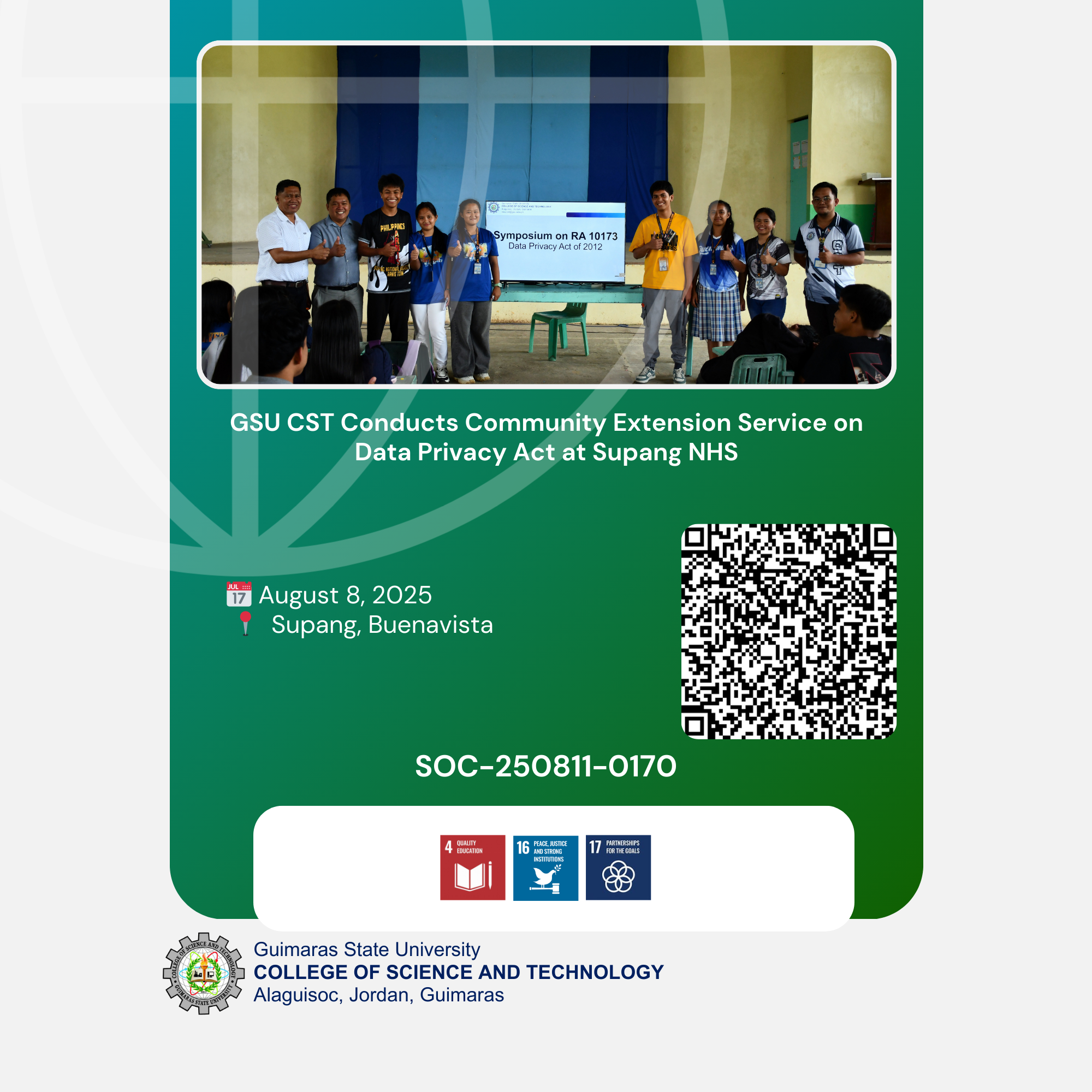 GSU CST Conducts Community Extension Service on Data Privacy Act at Supang NHS