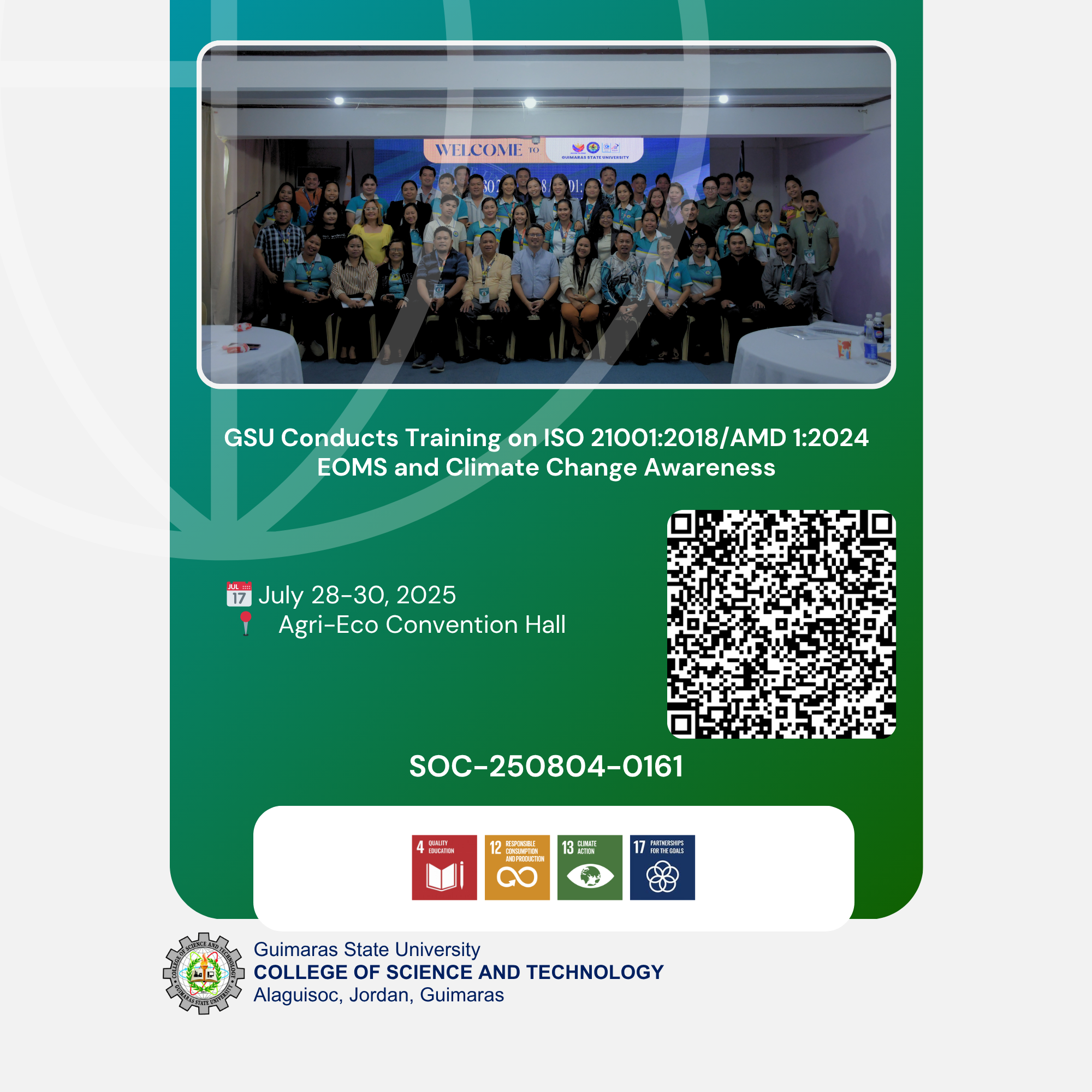GSU Conducts Training on ISO 21001:2018/AMD 1:2024 EOMS and Climate Change Awareness