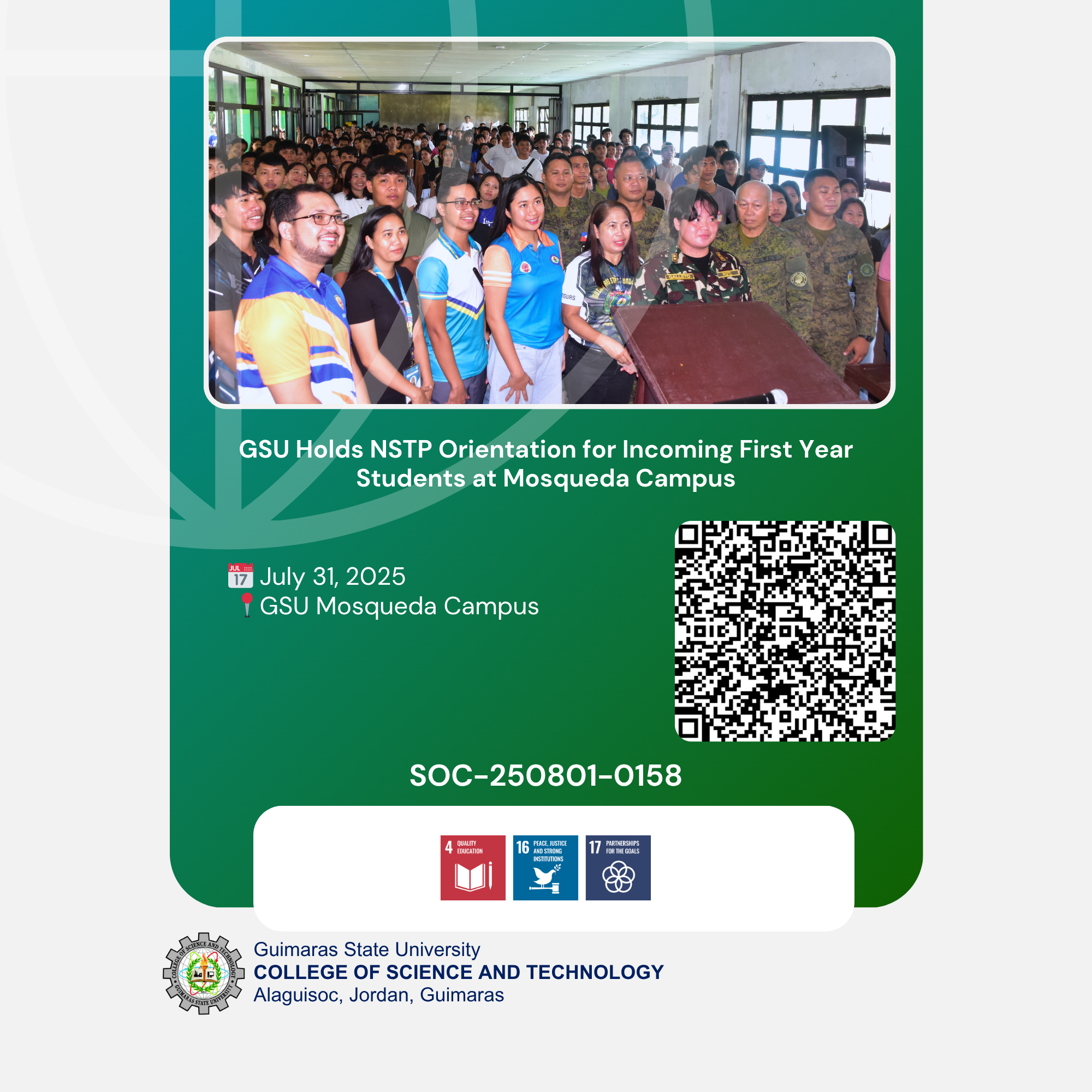 GSU Holds NSTP Orientation for Incoming First-Year Students at Mosqueda Campus