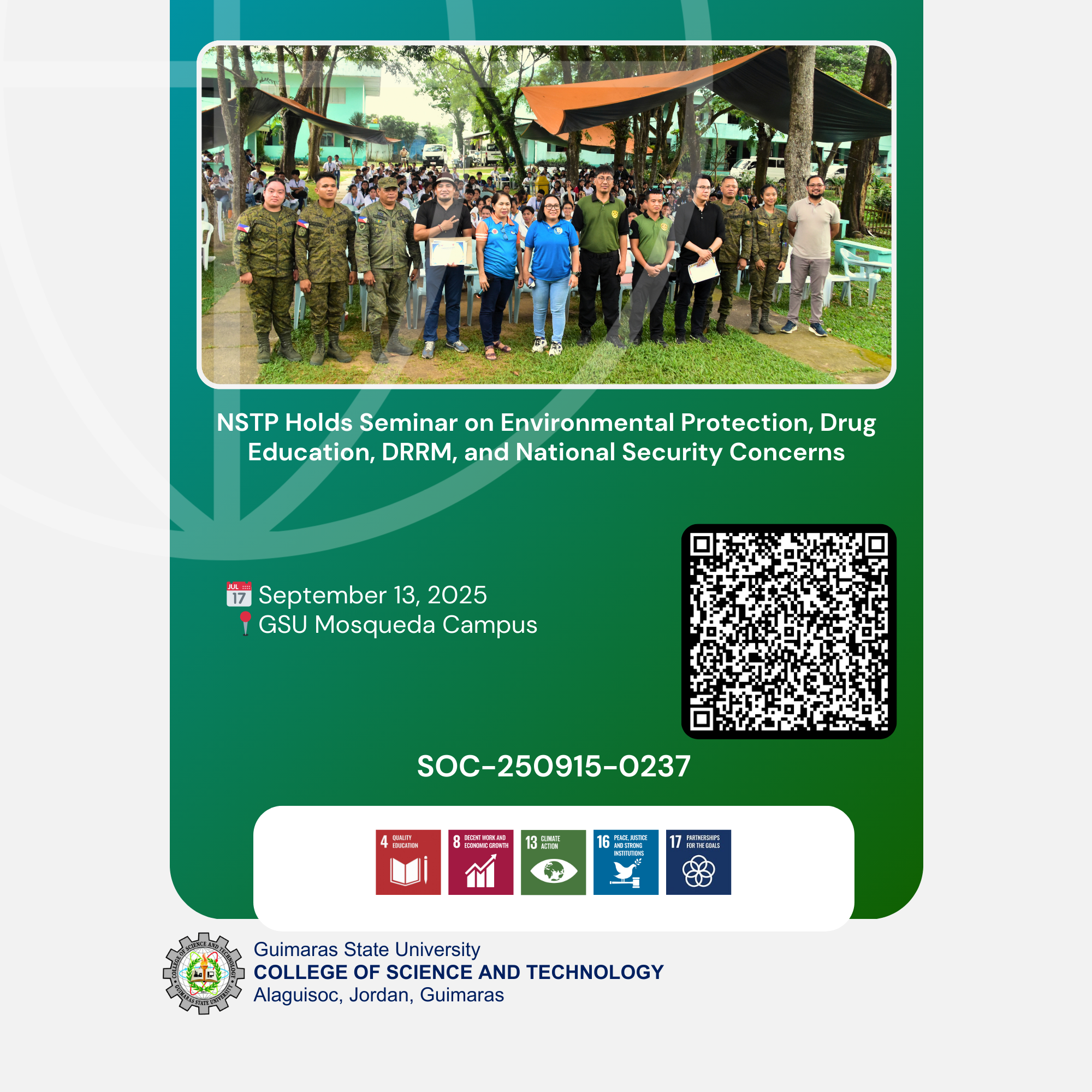 NSTP Holds Seminar on Environmental Protection, Drug Education, DRRM, and National Security Concerns