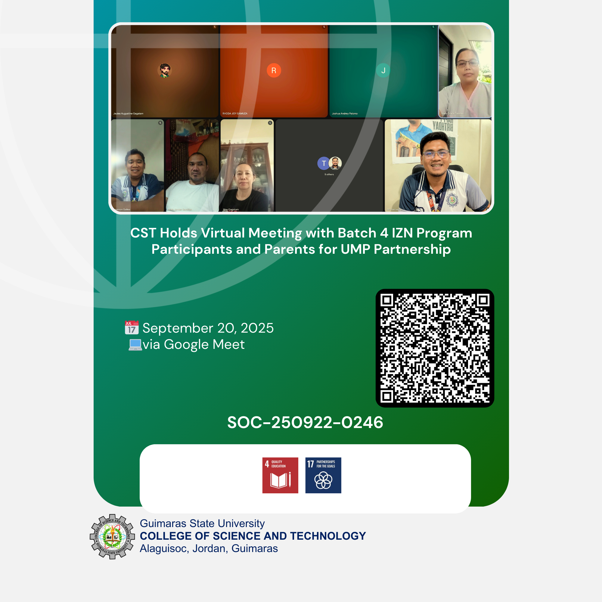 CST Holds Virtual Meeting with Batch 4 IZN Program Participants and Parents for UMP Partnership