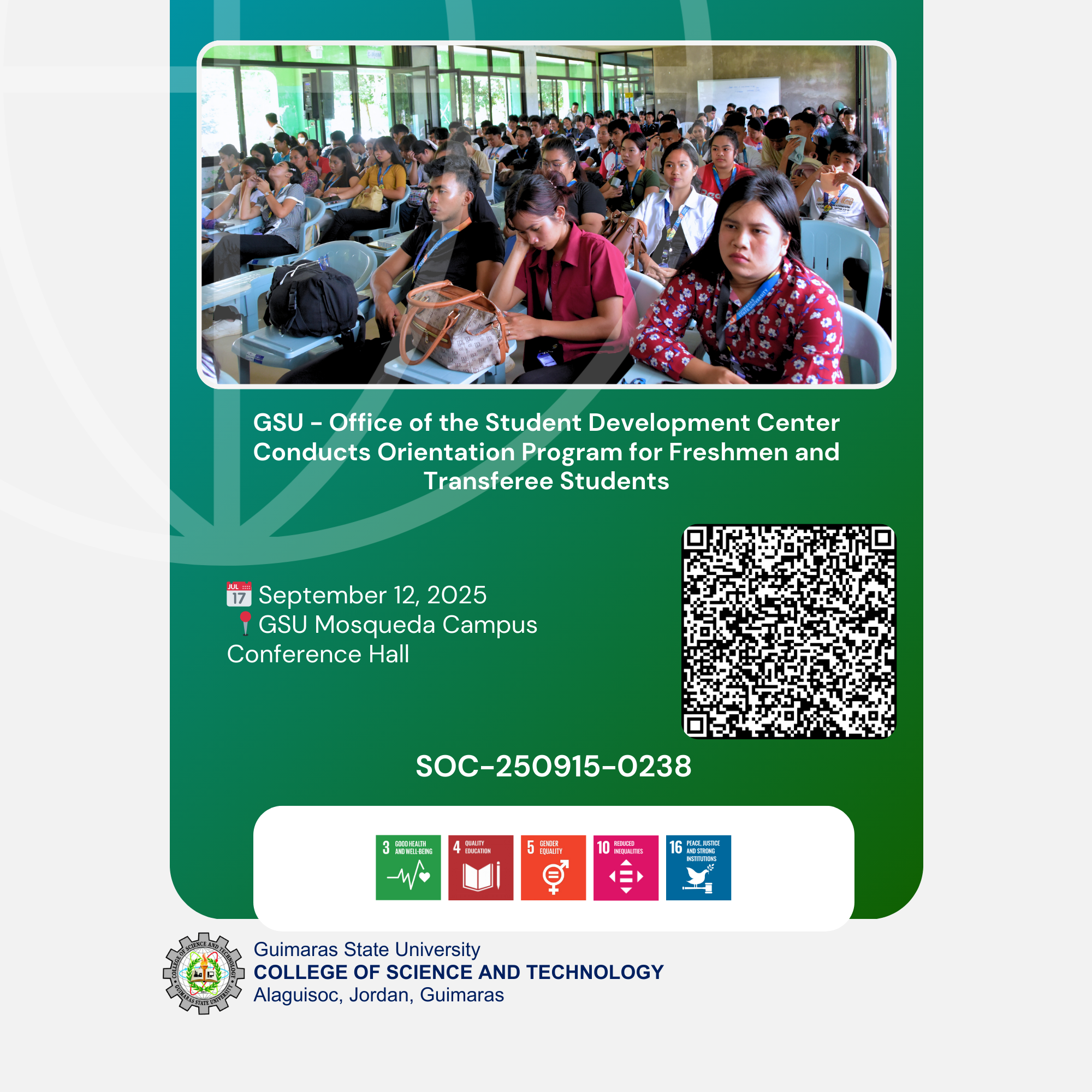 GSU – Office of the Student Development Center Conducts Orientation Program for Freshmen and Transferee Students