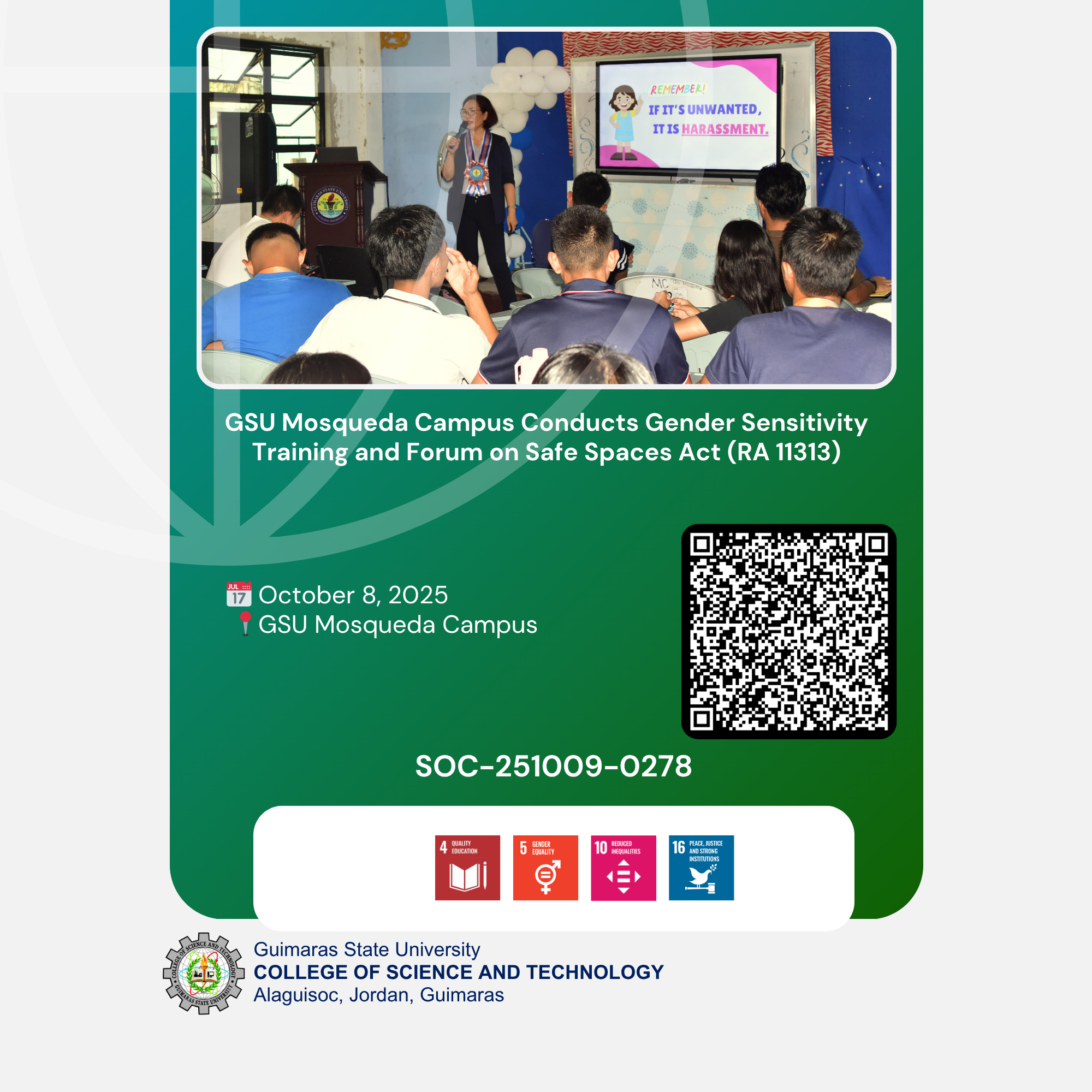 GSU Mosqueda Campus Conducts Gender Sensitivity Training and Forum on Safe Spaces Act (RA 11313)