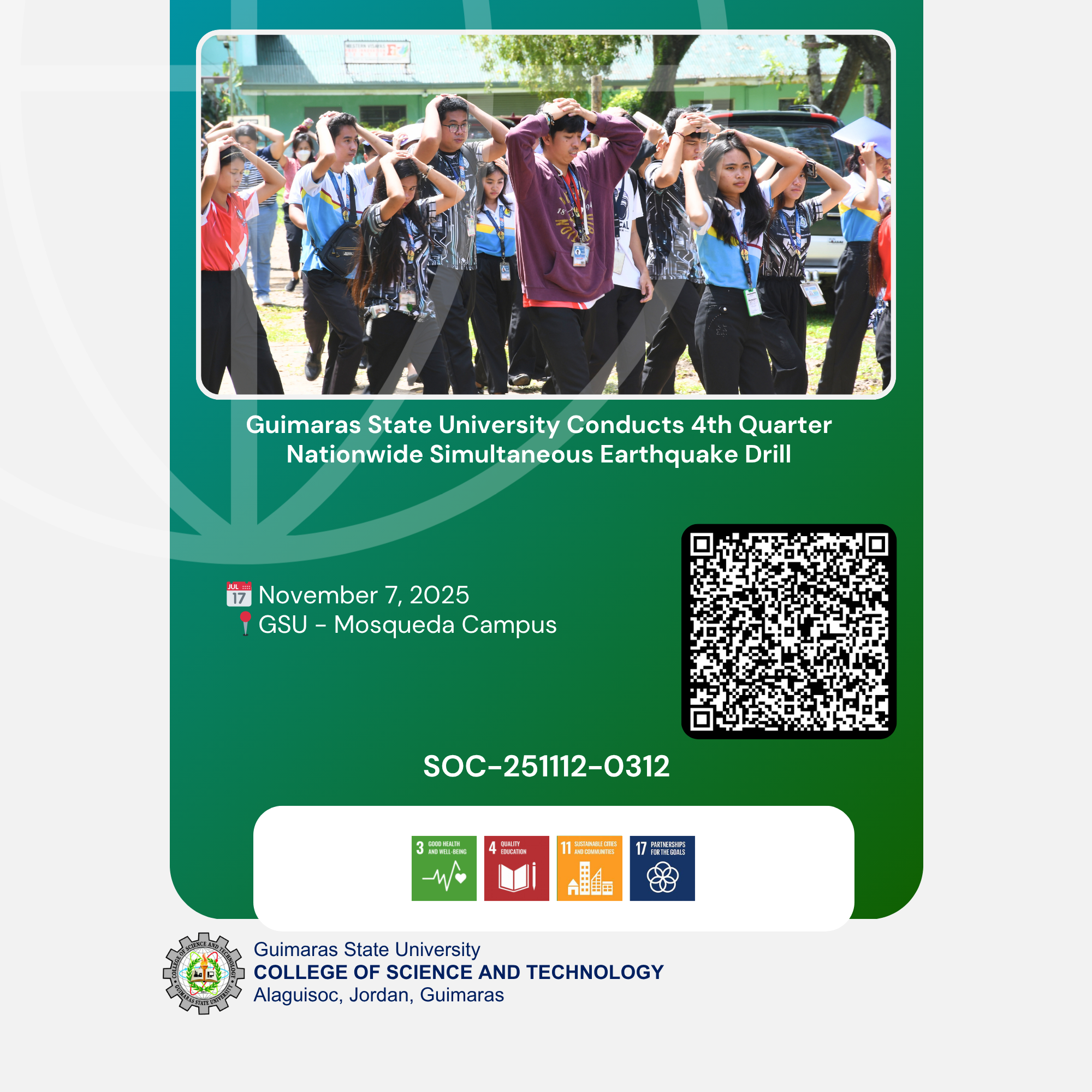 Guimaras State University Conducts 4th Quarter Nationwide Simultaneous Earthquake Drill