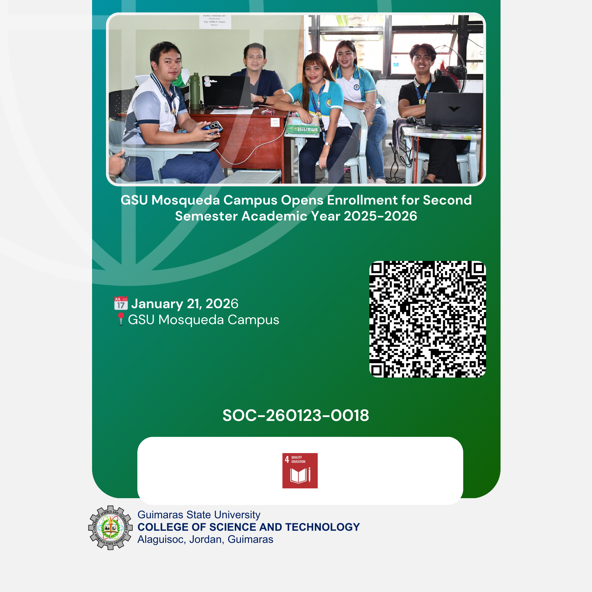 GSU Mosqueda Campus Opens Enrollment for Second Semester Academic Year 2025-2026