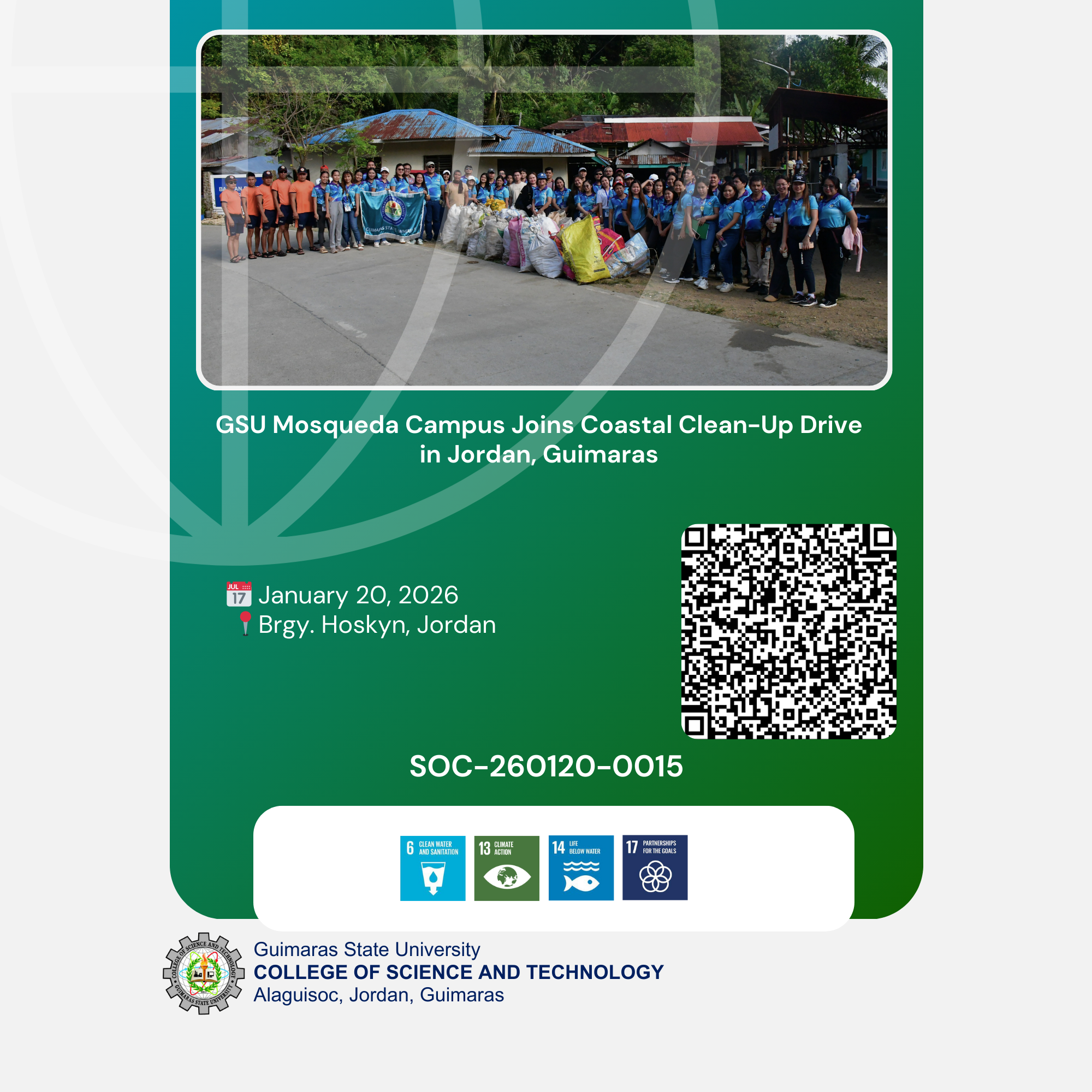 GSU Mosqueda Campus Joins Coastal Clean-Up Drive in Jordan, Guimaras