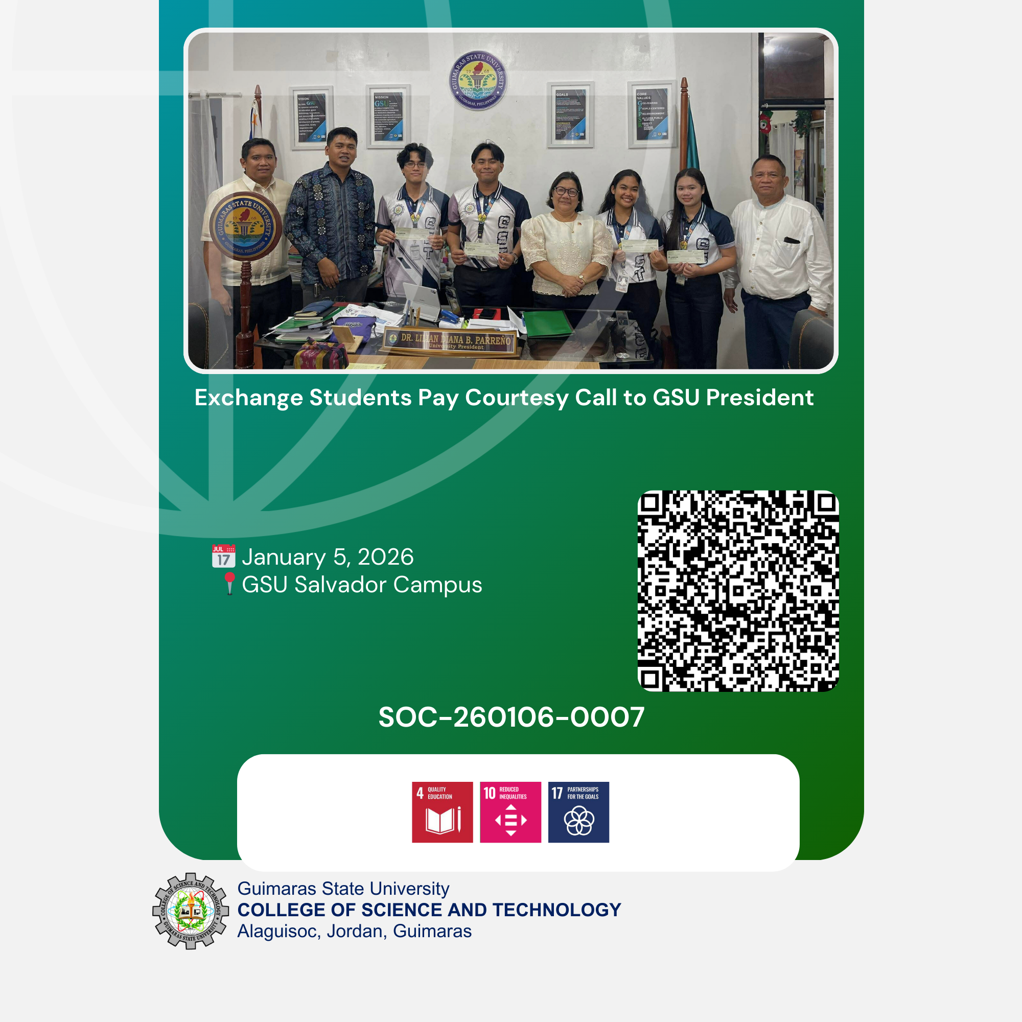 Exchange Students Pay Courtesy Call to GSU President