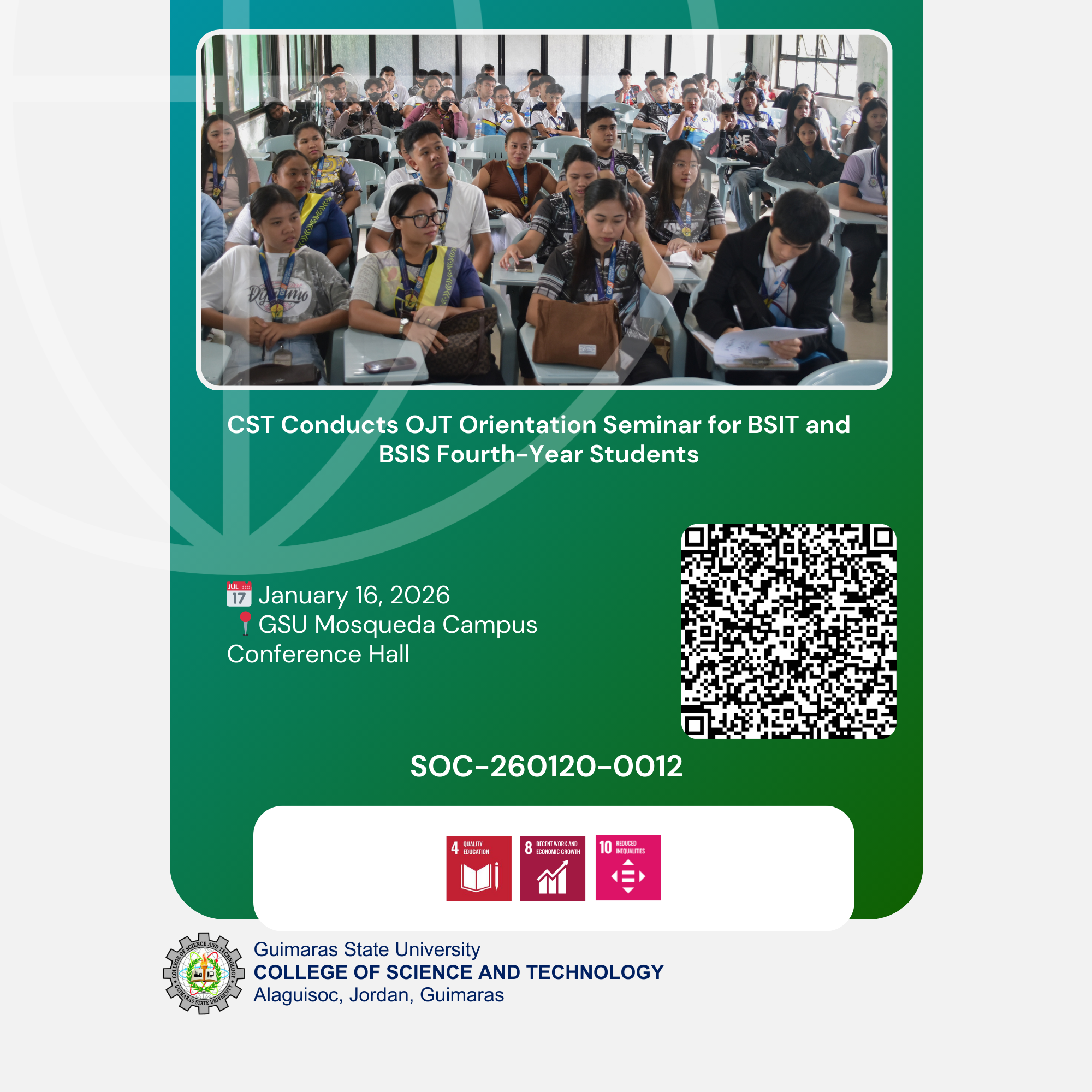 CST Conducts OJT Orientation Seminar for BSIT and BSIS Fourth-Year Students