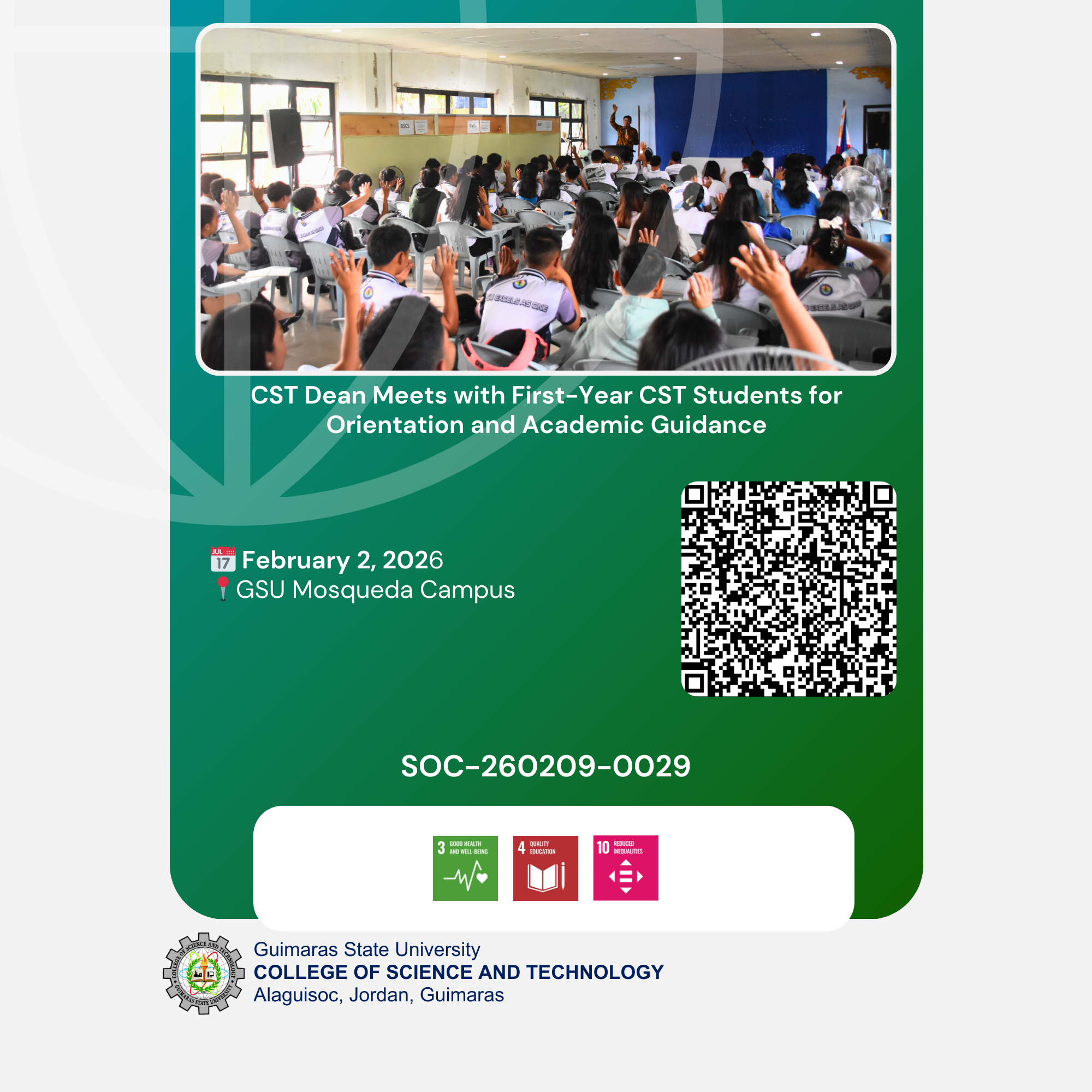 CST Dean Meets with First-Year CST Students for Orientation and Academic Guidance