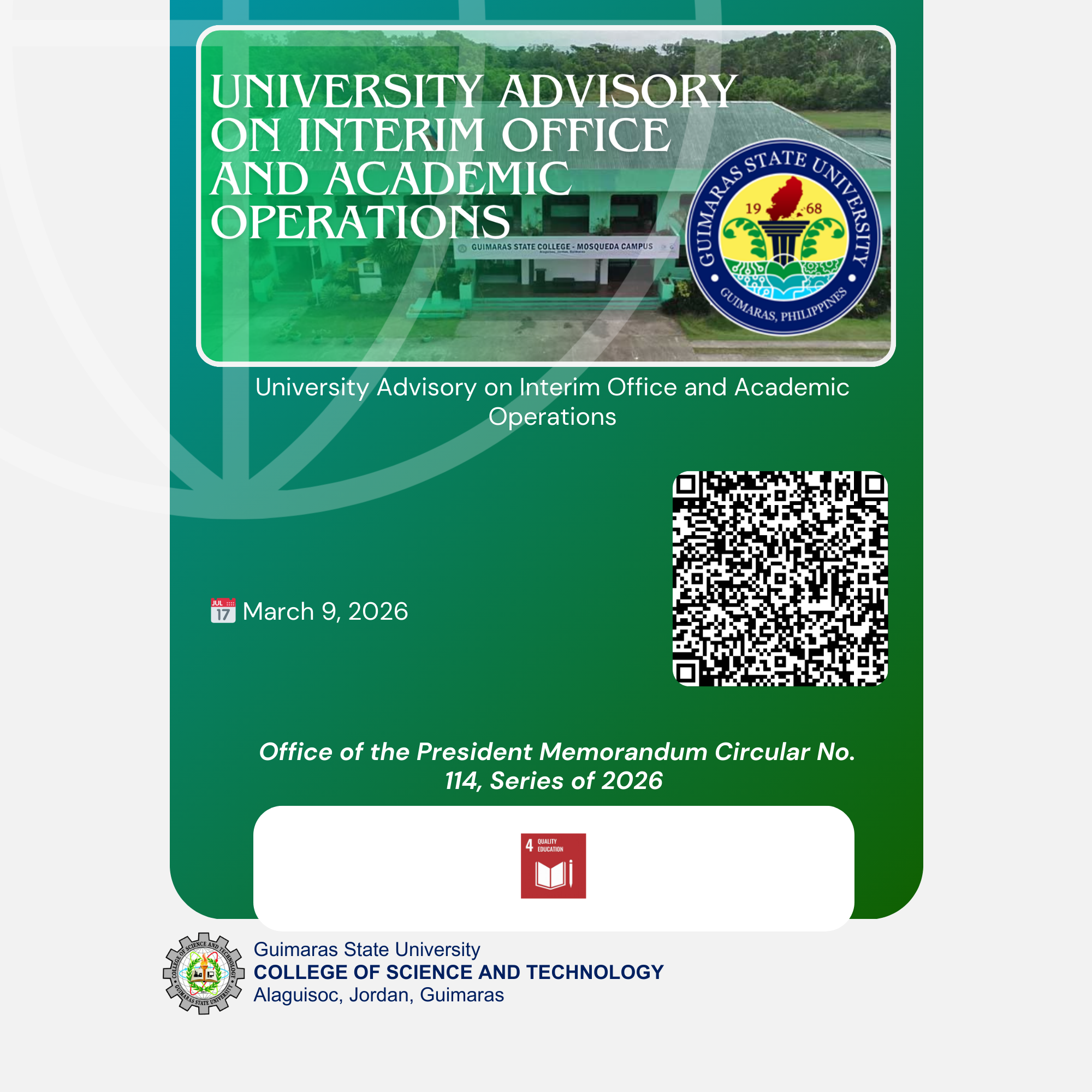 Advisory on Interim Office and Academic Operations