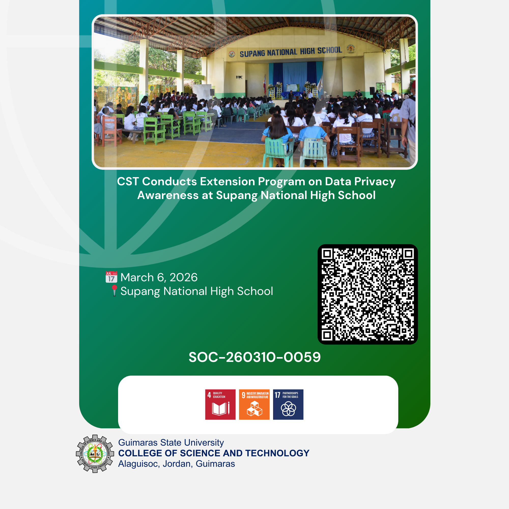 CST Conducts Extension Program on Data Privacy Awareness at Supang National High School