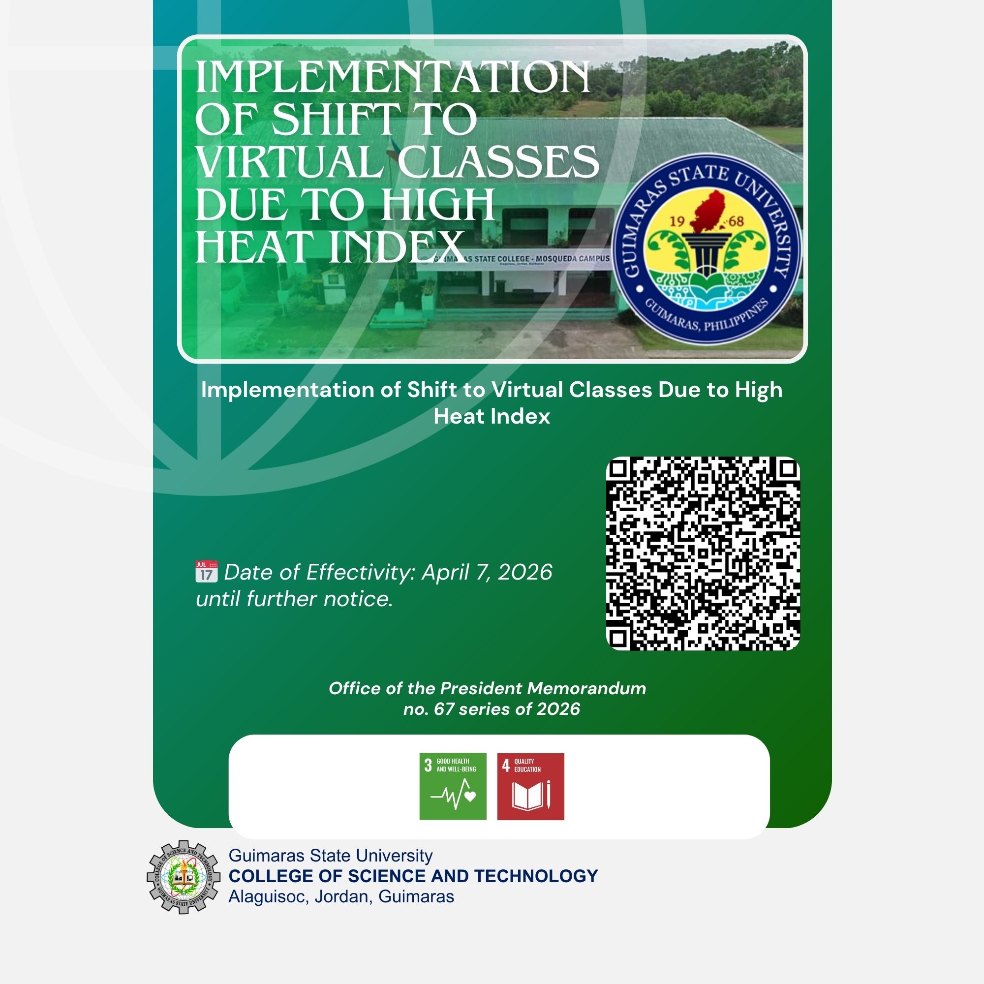 IMPLEMENTATION OF SHIFT TO VIRTUAL CLASSES DUE TO HIGH HEAT INDEX