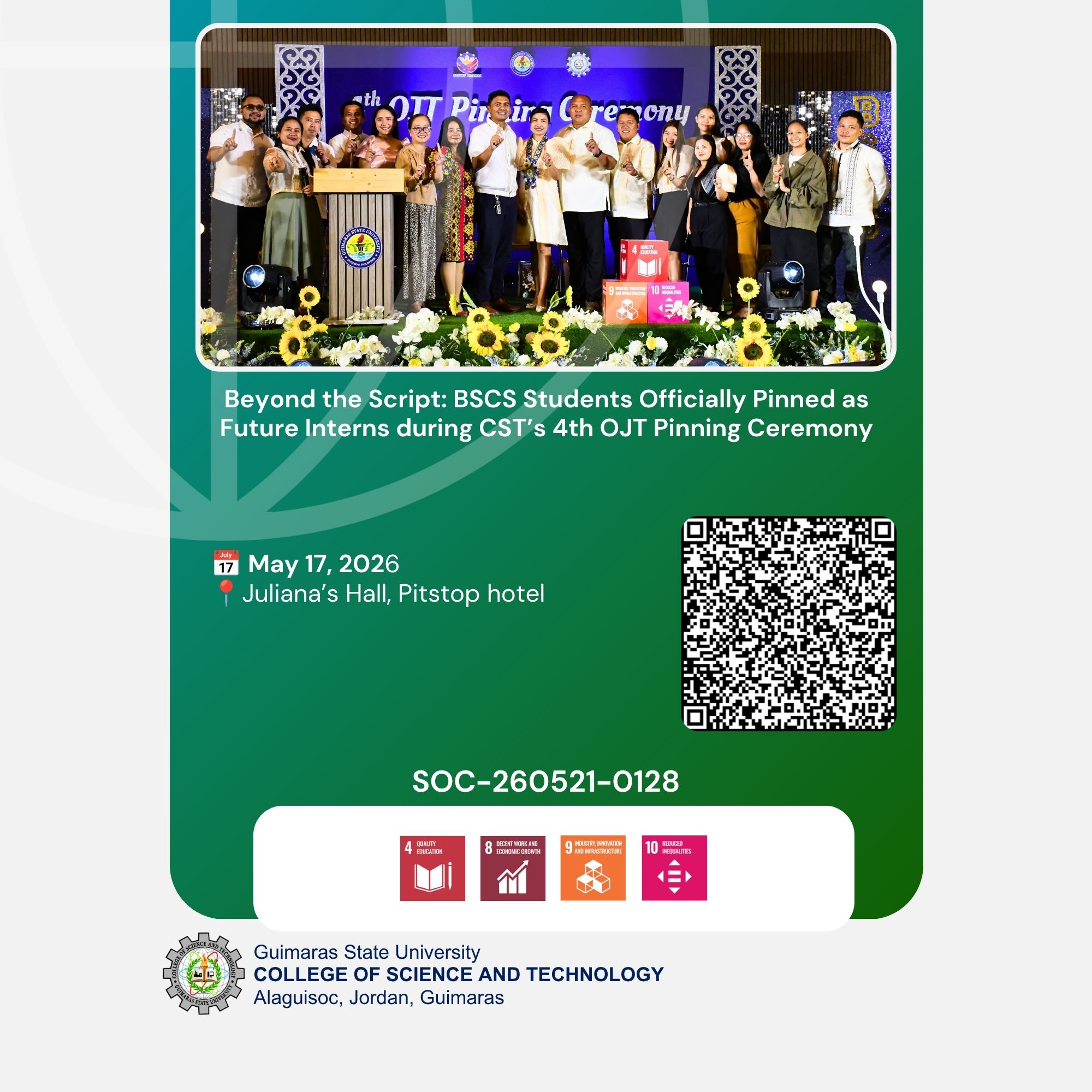 Beyond the Script: BSCS Students Officially Pinned as Future Interns during CST’s 4th OJT Pinning Ceremony