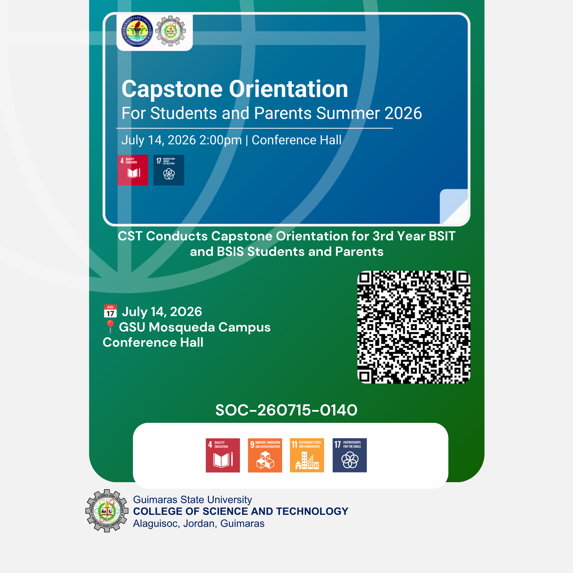 CST Conducts Capstone Orientation for 3rd Year BSIT and BSIS Students and Parents