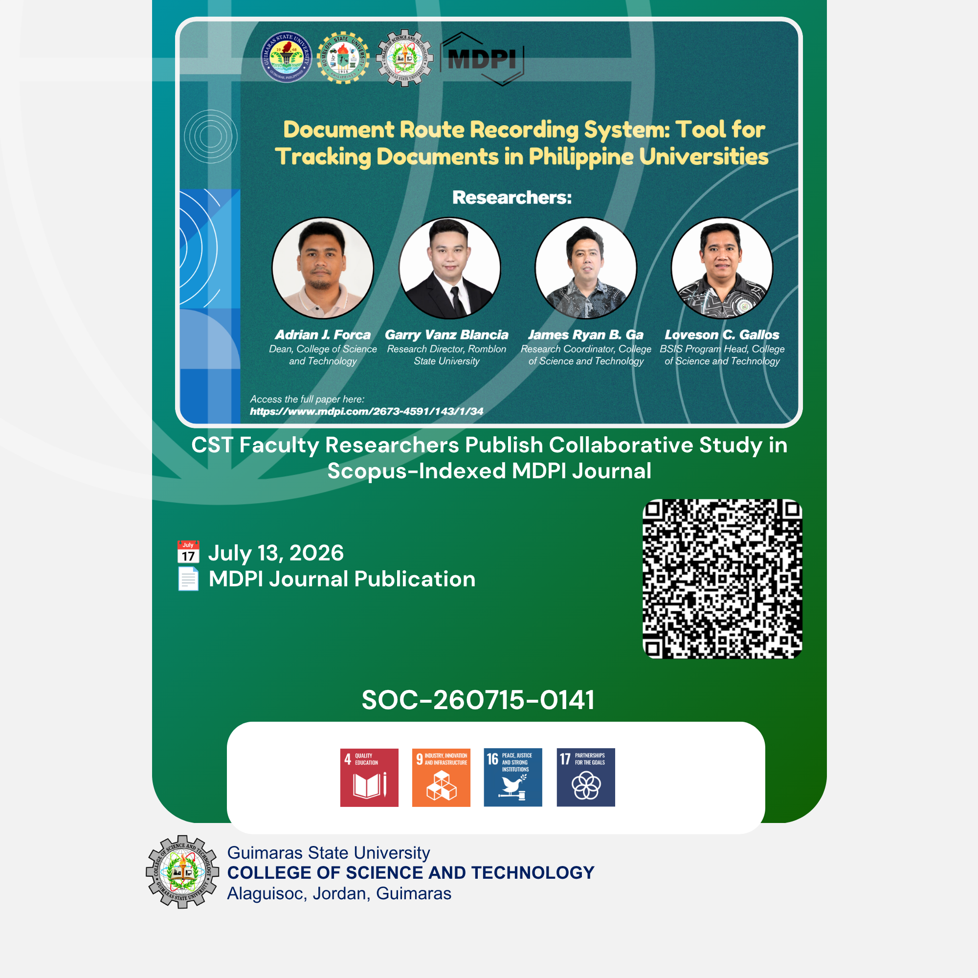 CST Faculty Researchers Publish Collaborative Study in Scopus-Indexed MDPI Journal