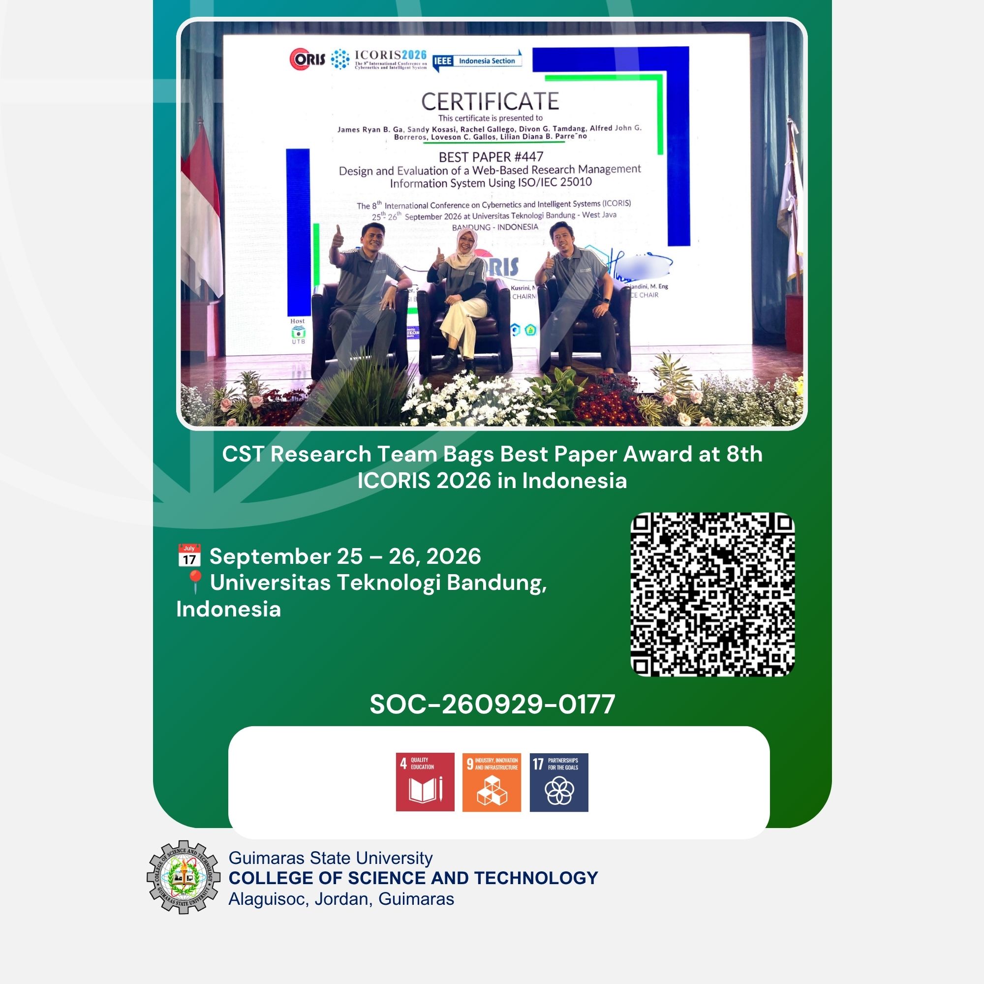 CST Research Team Bags Best Paper Award at 8th ICORIS 2026 in Indonesia